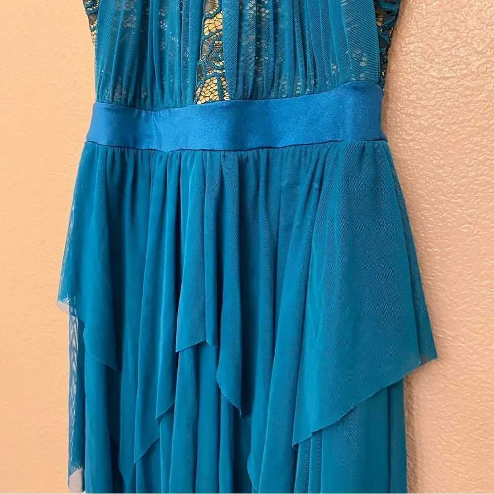 Weissman Balera Dance Costume teal mesh dress Like A River Runs 11336 child LC